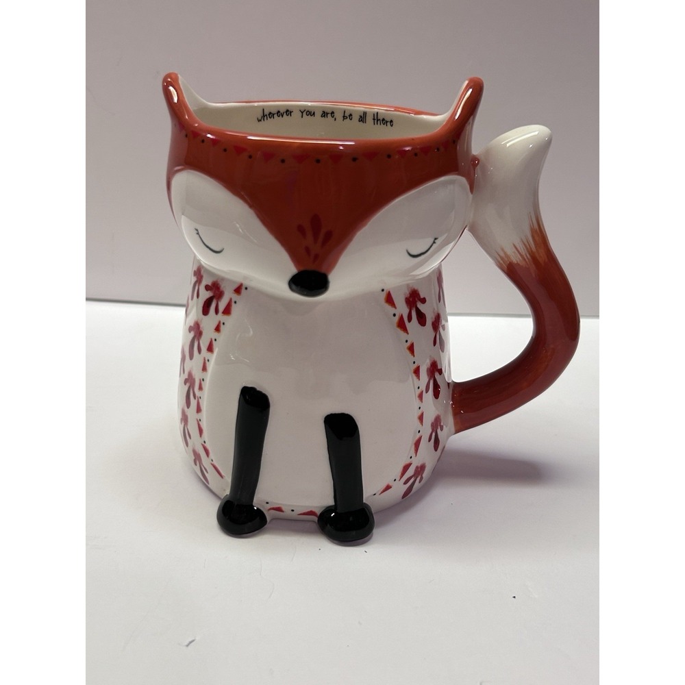 Natural Life Fox Folk Art Coffee Mug Ceramic Hand Sculpted "Be All There"